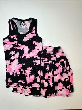 Pixie Lane Pink & Black Tie-Dye Tank and Skort Set